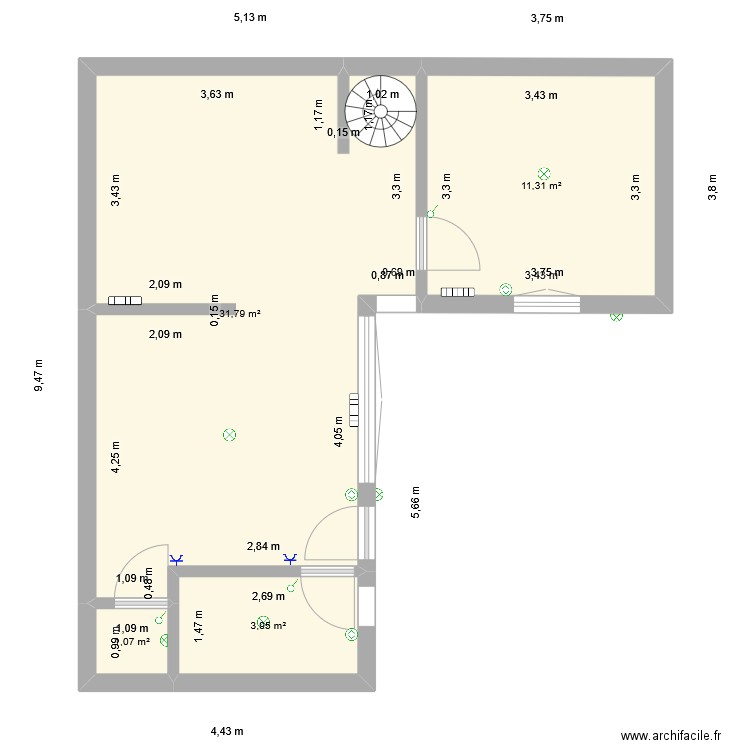 PVC. Plan de 4 pièces et 48 m2