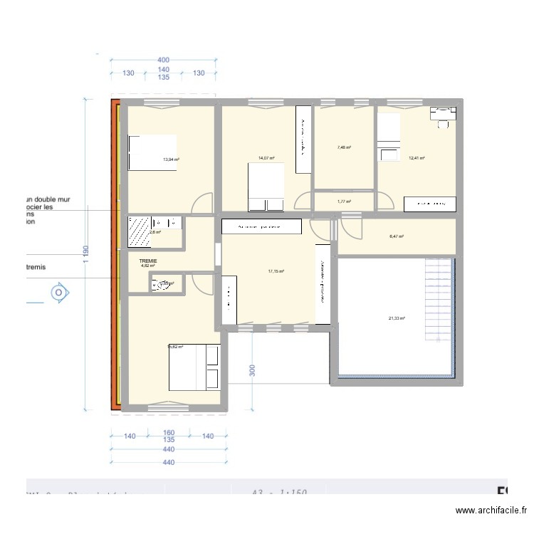 R+1 GARAGE VERSION DOUBLE DIVISE. Plan de 12 pièces et 119 m2