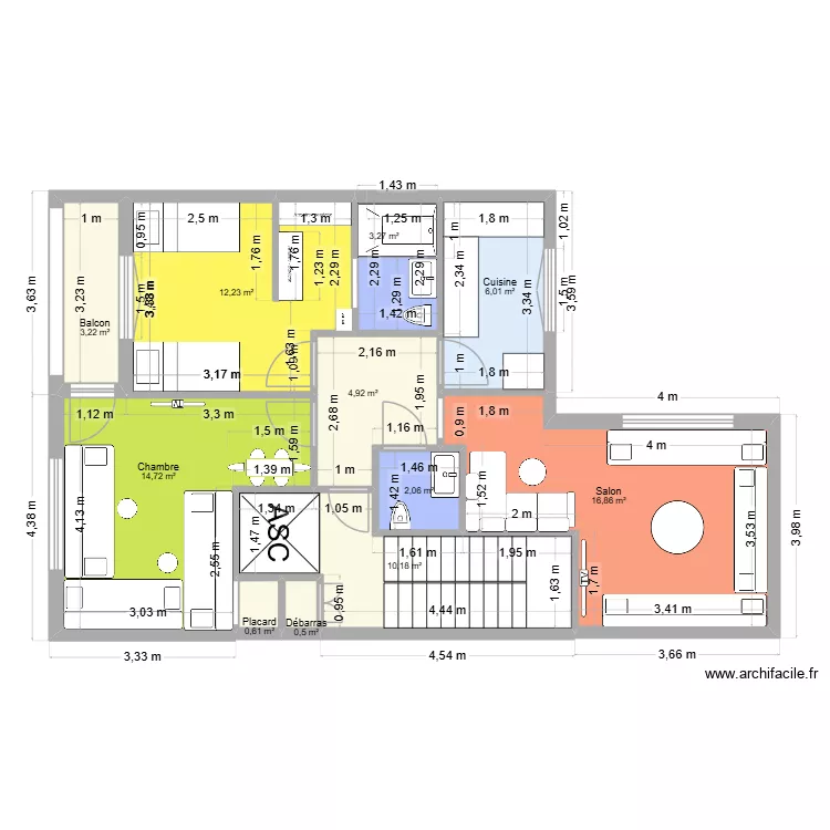 maison Etage 1. Plan de 11  et 75 m²