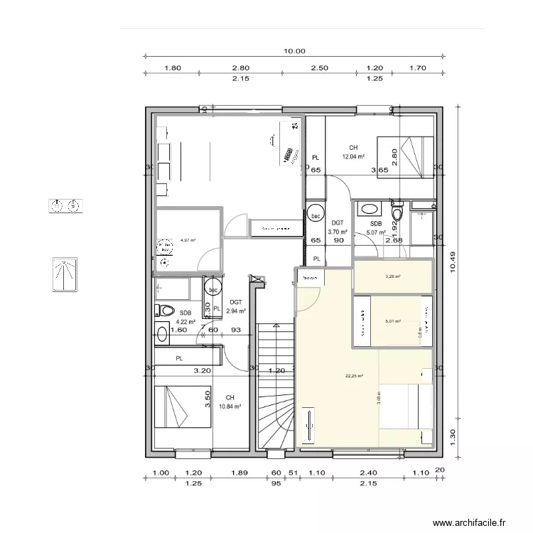 &eacute;tage avec travaux 4 sdb dressing. Plan de 