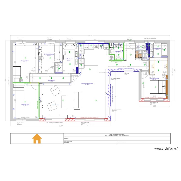 projet  LARQUET/WATIER : aménagement 07.07.25. Plan de 11 pièces et 137 m2