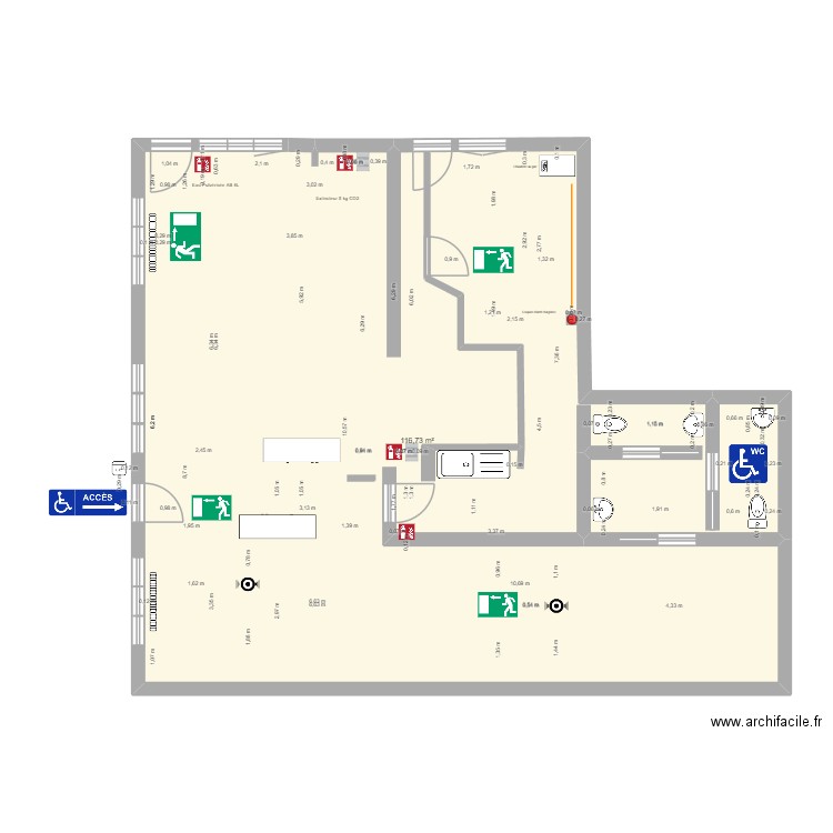 Plan Evacuation Roue gourmande. Plan de 1 pièce et 117 m2