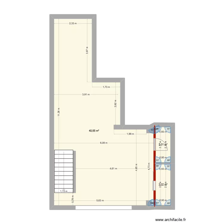RDC. Plan de 3  et 53 m²