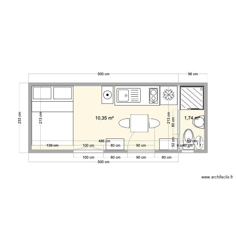 Studio 20'. Plan de 0 pièce et 0 m2