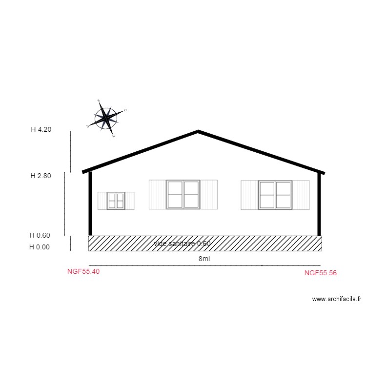 facade SUD                   chalet 59. Plan de 0 pièce et 0 m2