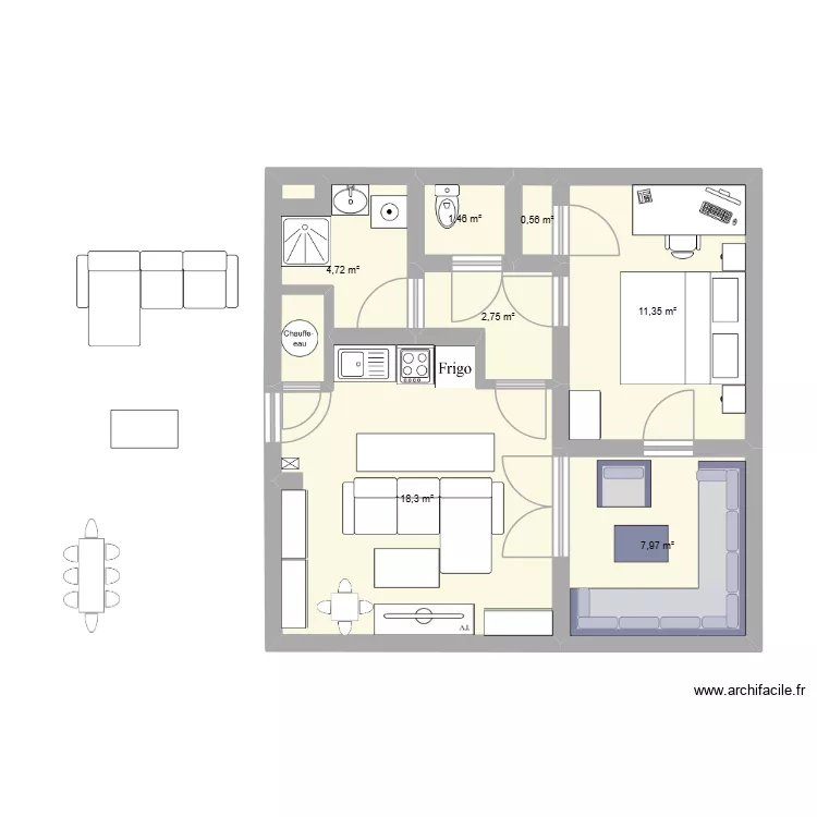 2e &eacute;tage Essentia 2. Plan de 7  et 47 m²
