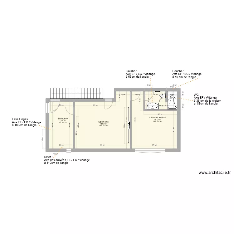Studio Cin&eacute; Buanderie Plomberie MAJ. Plan de 