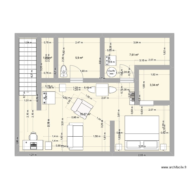 Sous sol - 3. Plan de 5 pièces et 54 m2