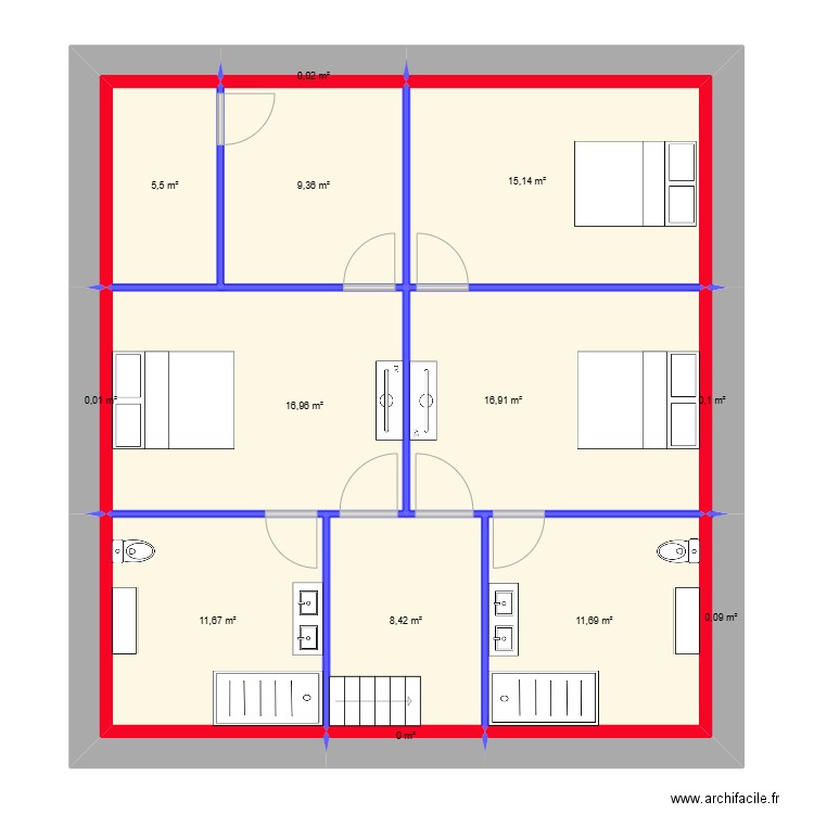 catherine plan étage masse 2. Plan de 16 pièces et 96 m2