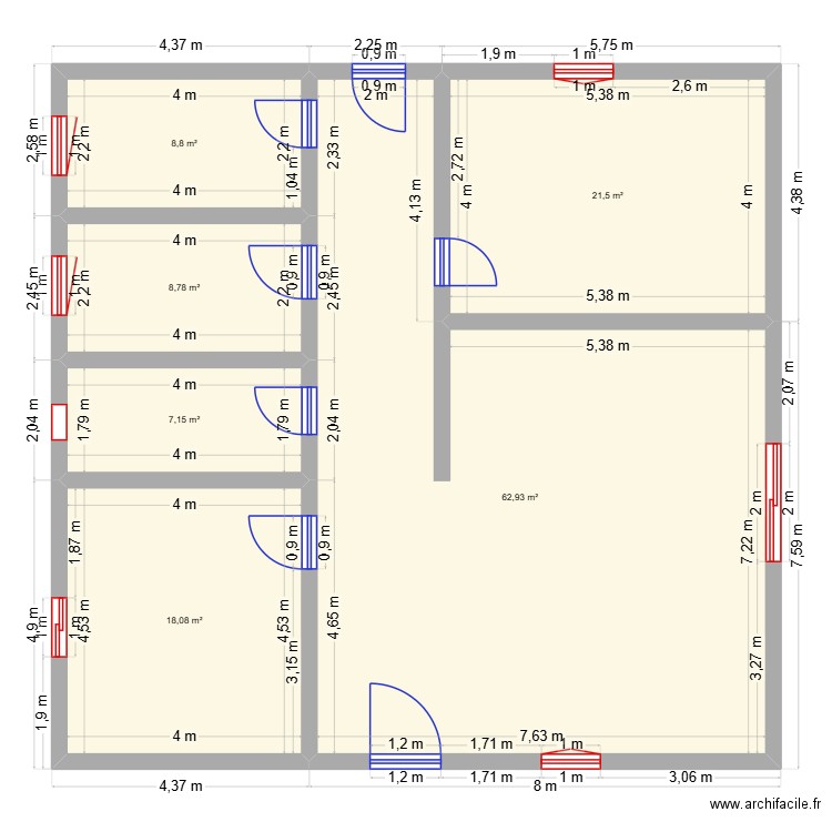 maisson monta. Plan de 6 pièces et 127 m2