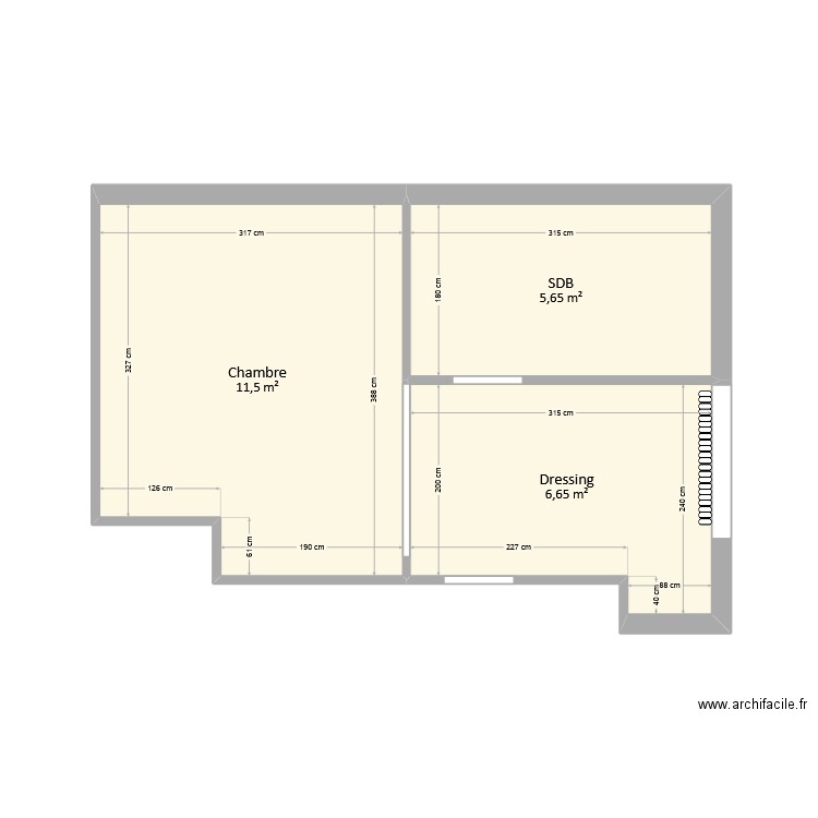 Pérès - Suite parentale. Plan de 3 pièces et 24 m2