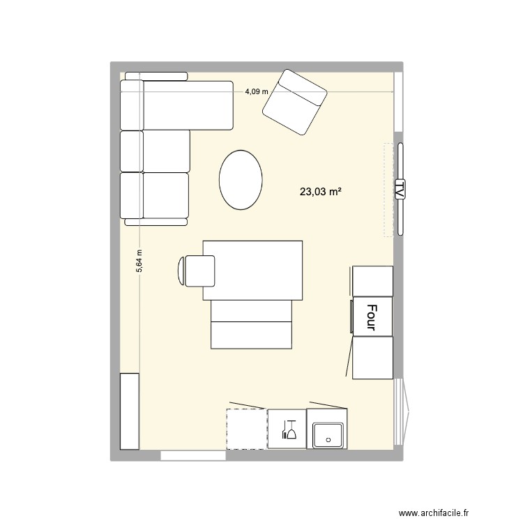 Salon bis. Plan de 1 pièce et 23 m2