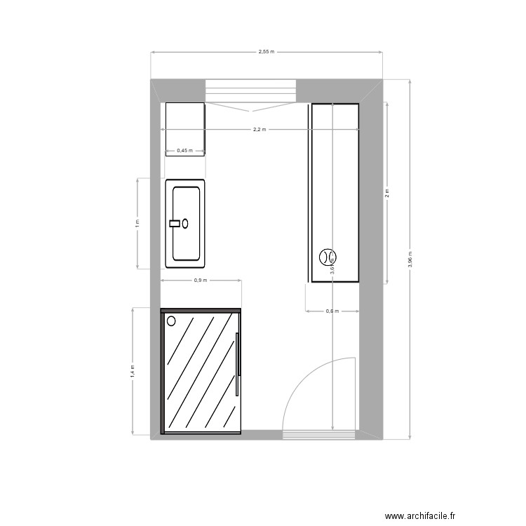 salle de douche et armoire 200x60. Plan de 1 pièce et 8 m2