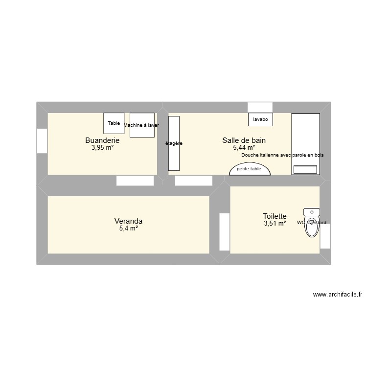 Sanitaire PIK Doneva. Plan de 4 pièces et 18 m2