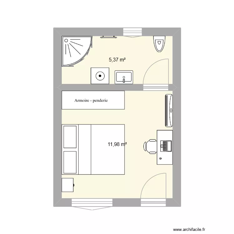 Studio Chalet. Plan de 2  et 17 m²