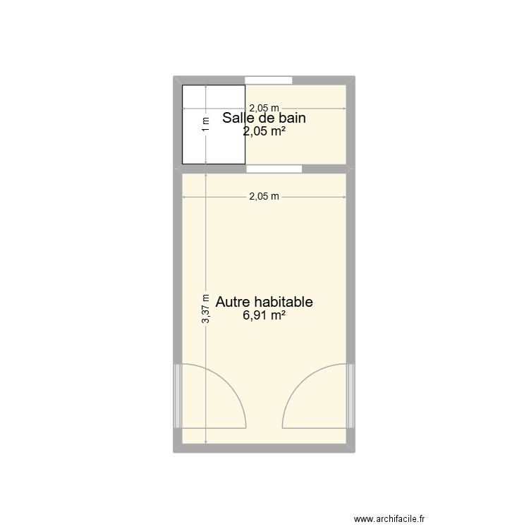 sdb. Plan de 2 pièces et 9 m2