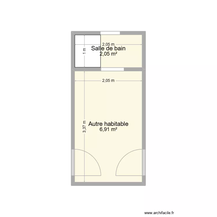 sdb. Plan de 2  et 9 m²