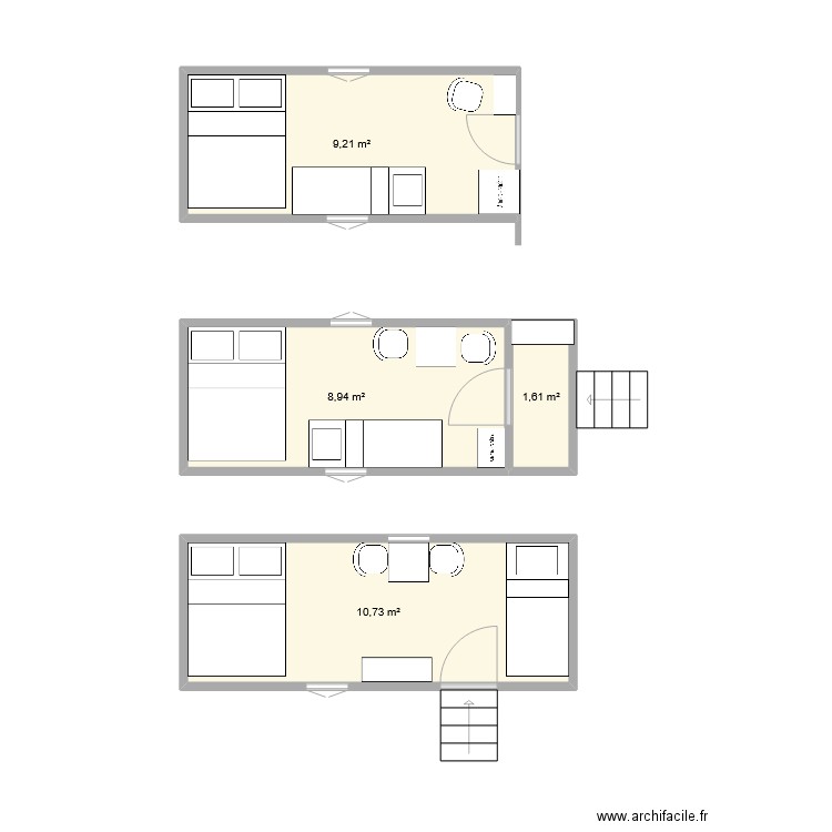 roulotte. Plan de 4 pièces et 30 m2