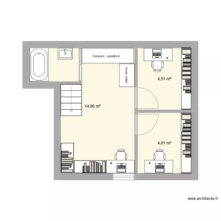 11 escalier du juge &eacute;tage. Plan de 3  et 25 m²