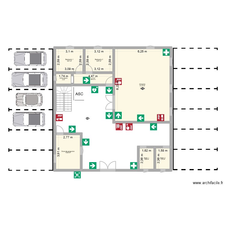 Planta baja. Plan de 8 pièces et 93 m2