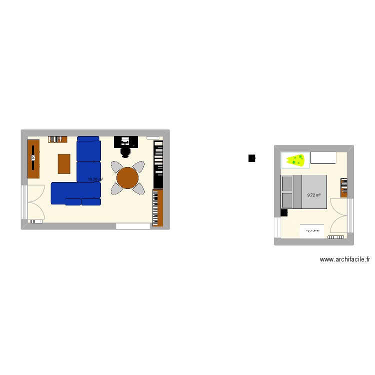 test. Plan de 2 pièces et 29 m2
