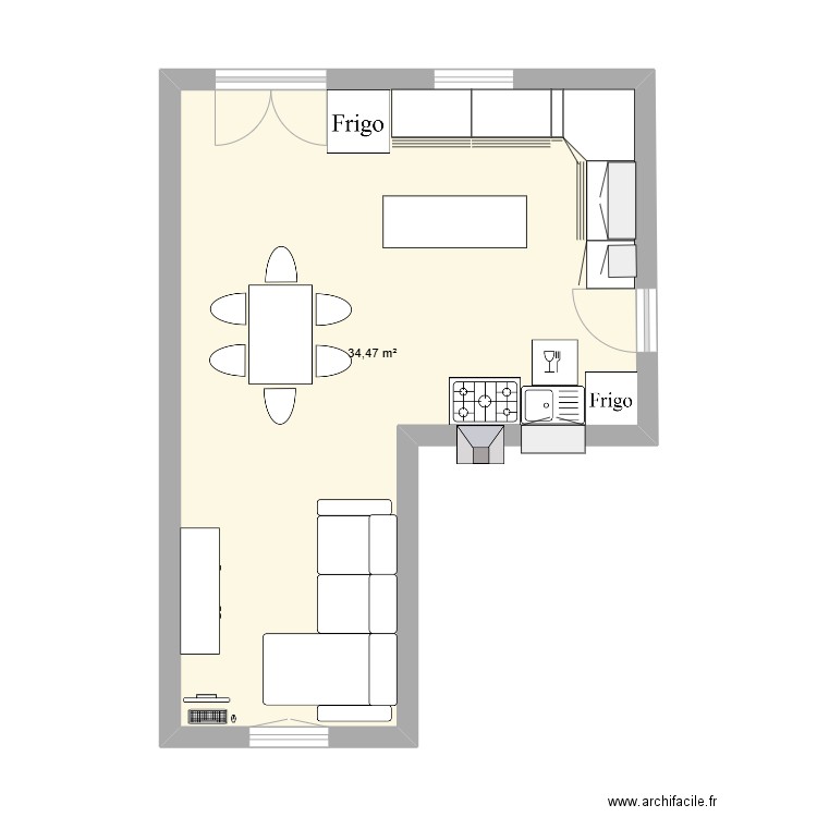 nouveau plan de cuisine que je voudrais 2. Plan de 1 pièce et 34 m2