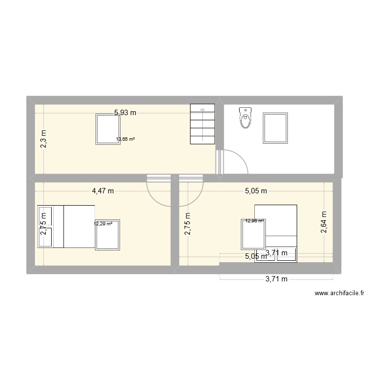 le gravier etage v1. Plan de 3 pièces et 39 m2