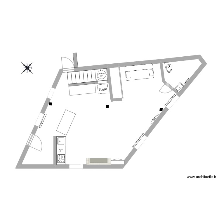 Crotelles Travaux. Plan de 3 pièces et 54 m2