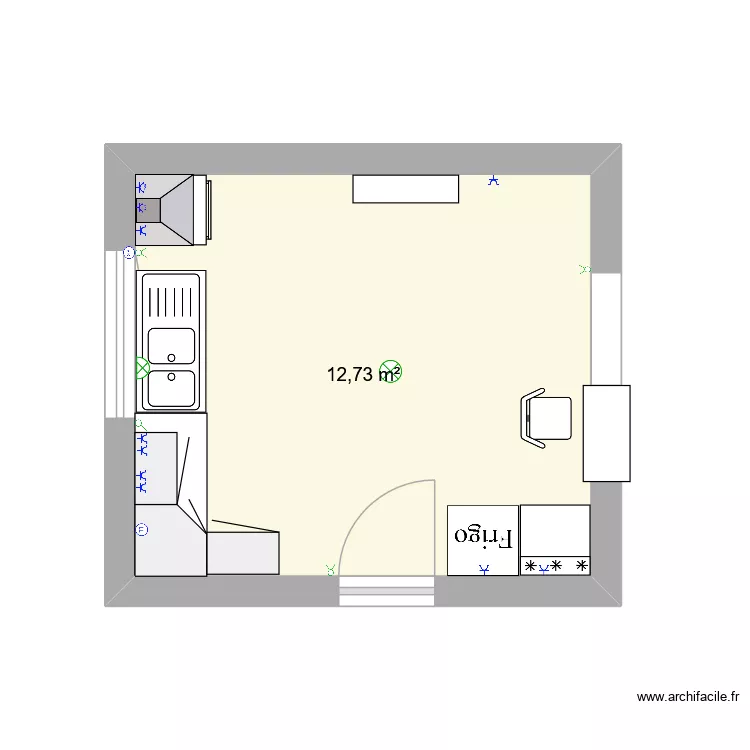 Cuissine. Plan de 1 et 13 m² Cuissine. Plan de 1 et 13 m²