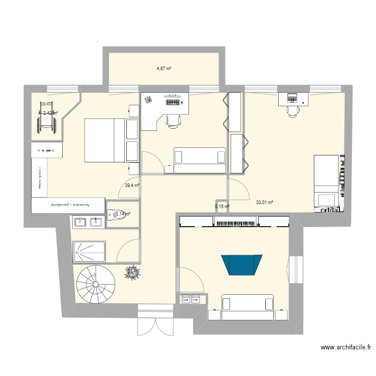 Etage. Plan de 6 pièces et 81 m2