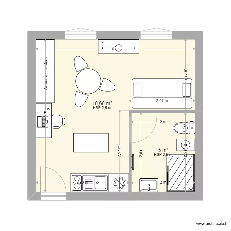 studio. Plan de 2 pièces et 24 m² studio. Plan de 2 pièces et 24 m²