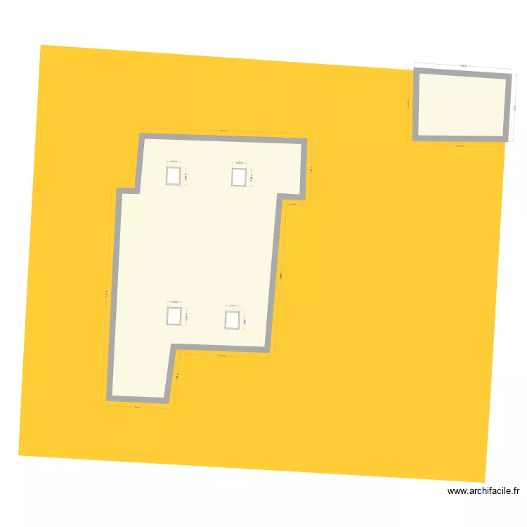 Plan de masse aux c&ocirc;tes ext&eacute;rieures (avec velux). Plan de 2 Pièces et 121 m²