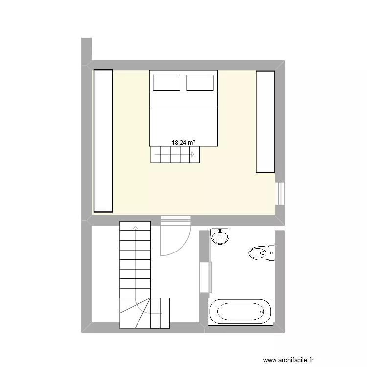&eacute;tage. Plan de 1  et 18 m²