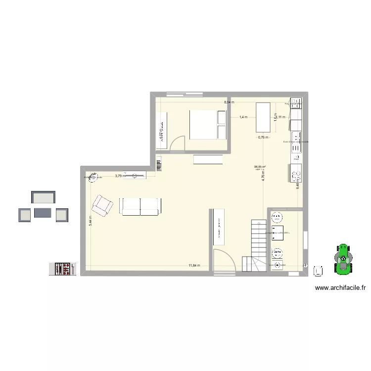 plan rdc le 080626. Plan de 1  et 97 m²