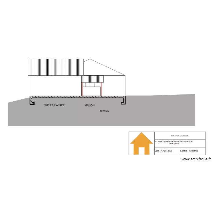 PLAN DE COUPE DU TERRAIN ET DE LA CONSTRUCTION FACE SUD.. Plan de PLAN DE COUPE DU TERRAIN ET DE LA CONSTRUCTION FACE SUD.. Plan de