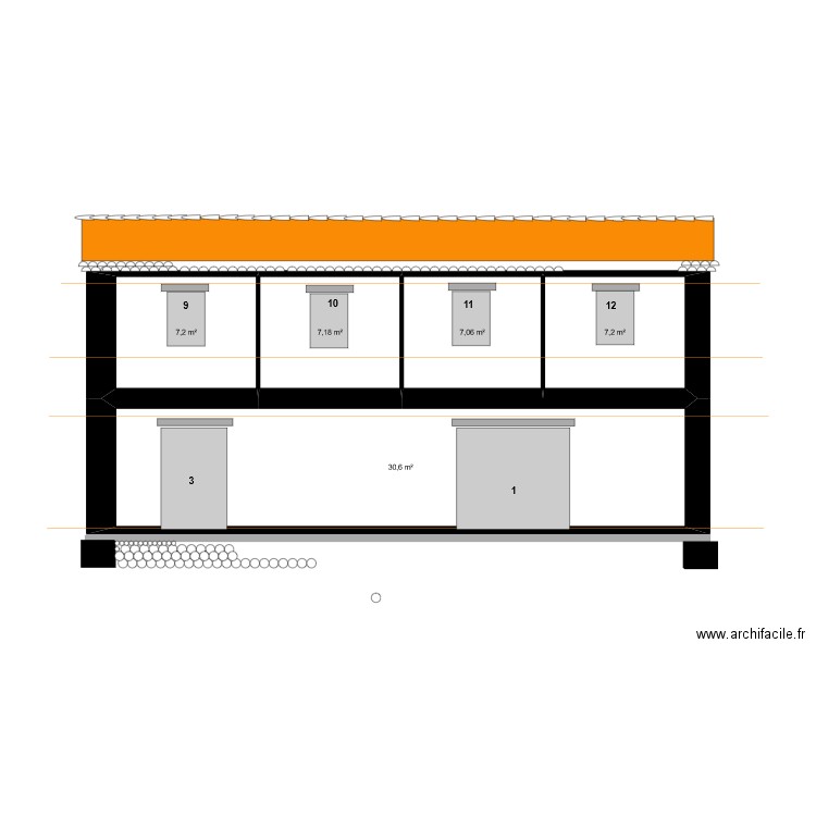 BERGERIE FACADE SUD. Plan de 5 pièces et 59 m2