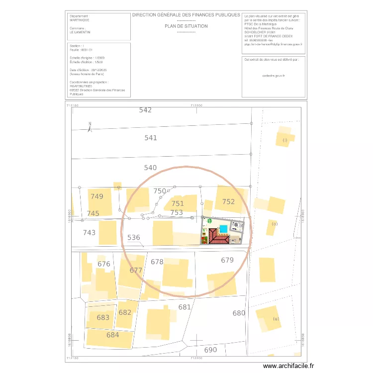 Surface terrain - maison  Californie-i537. Plan de 1  et 156 m²
