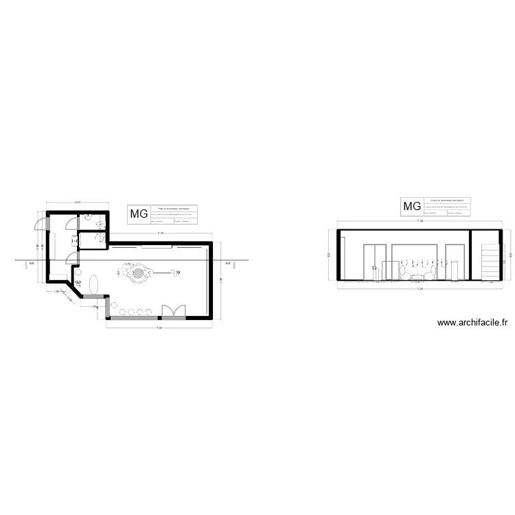 Boutique. Plan de 6  et 94 m²