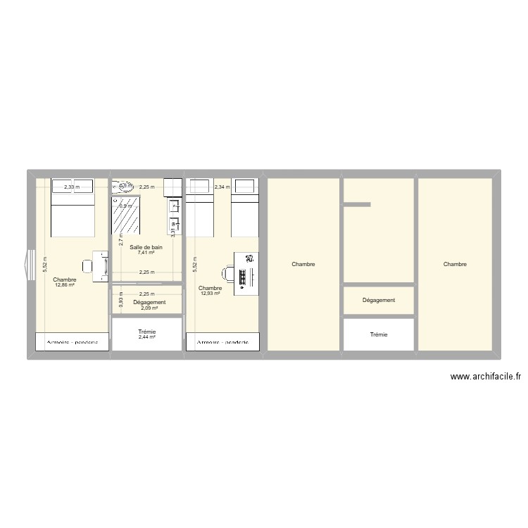 Plan Etage Duplexe. Plan de 10 pièces et 76 m2