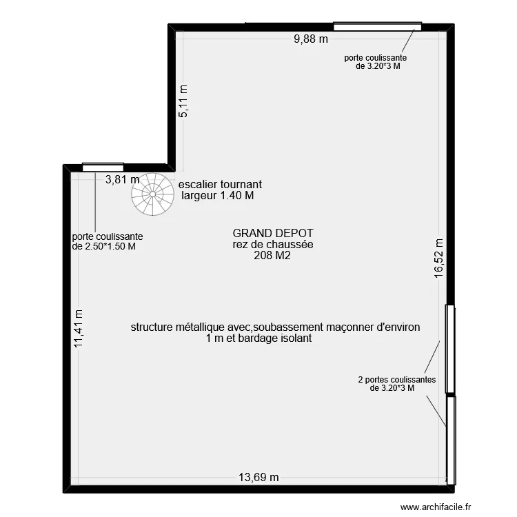 grand d&eacute;pot rez de chauss&eacute;e 2. Plan de 2  et 415 m²