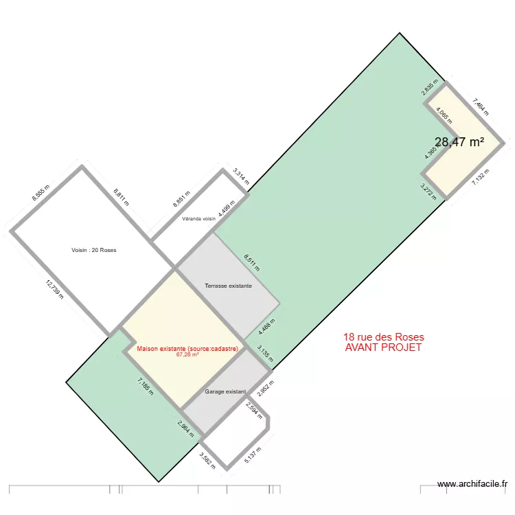 Maison avant. Plan de 7  et 292 m²