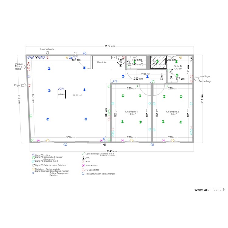 Location 60m² electricité. Plan de 5 pièces et 67 m2