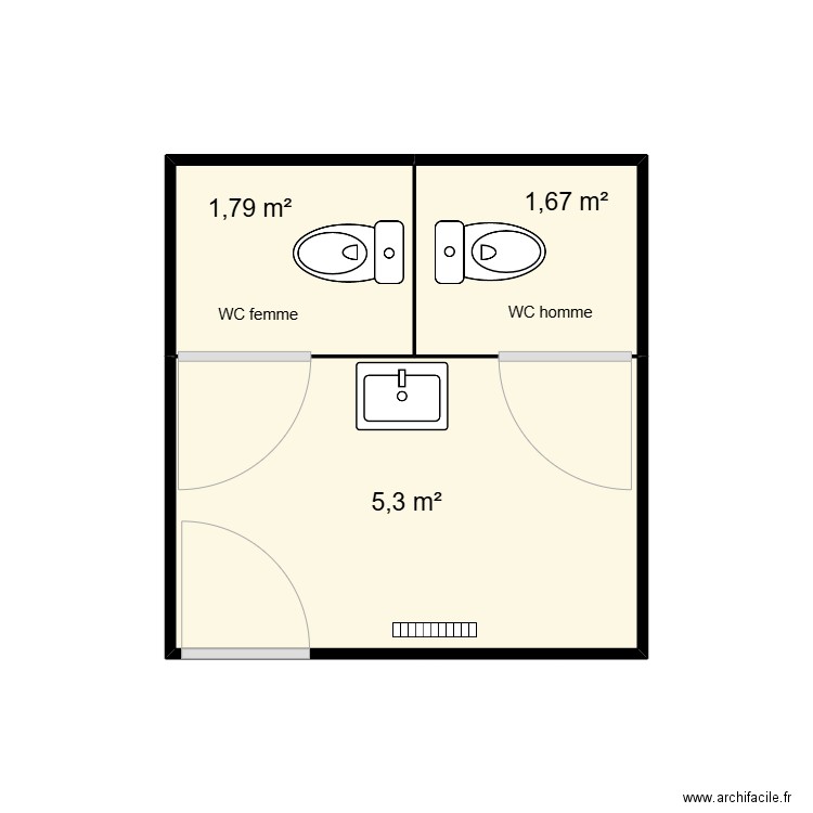 module sanitaire 2 wc b10. Plan de 3 pièces et 9 m2