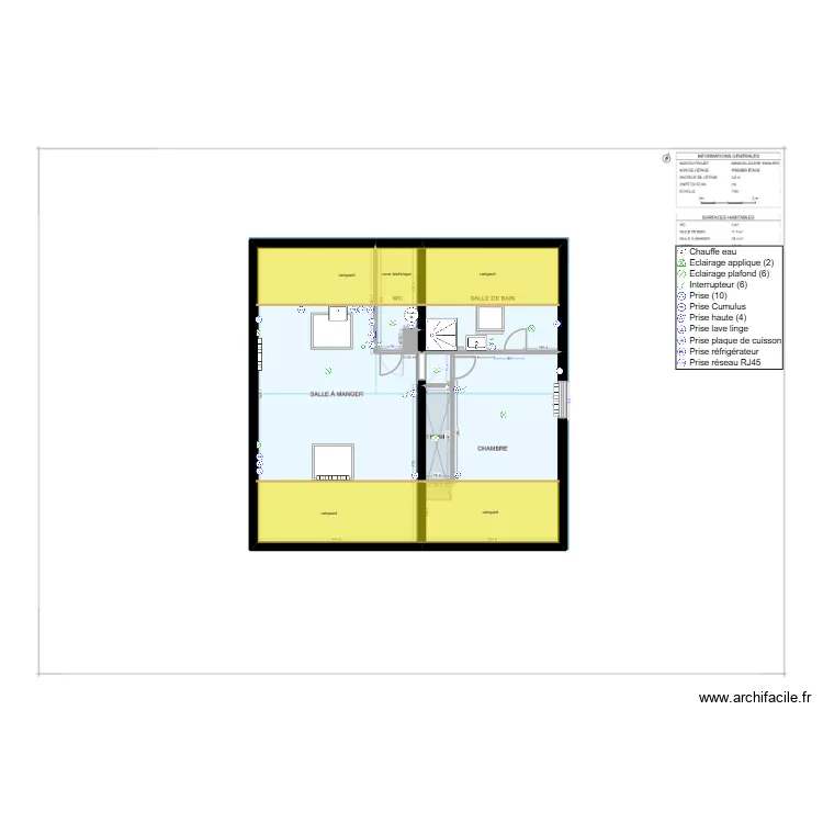 MAISON R+1. Plan de 7  et 66 m²