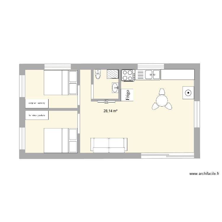 Ste Anne. Plan de 1 pièce et 28 m2