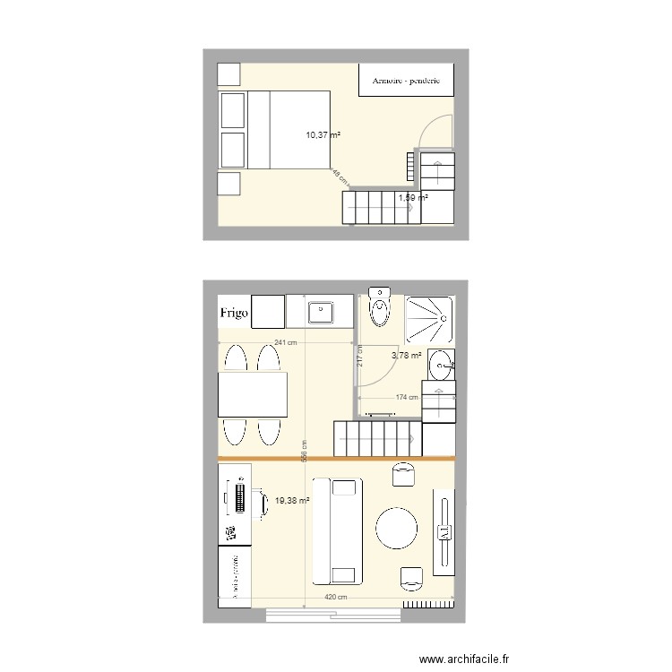 appart etudiants mezza 3. Plan de 4 pièces et 35 m2