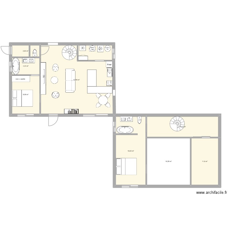 nov. Plan de 8 pièces et 124 m2