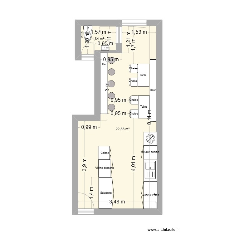 Comptoir à pates plan de masse. Plan de 2 pièces et 25 m2