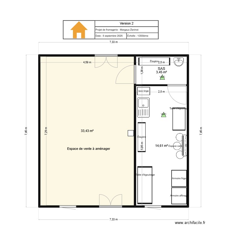 Projet Margaux Zaninot V2. Plan de 3 pièces et 51 m2