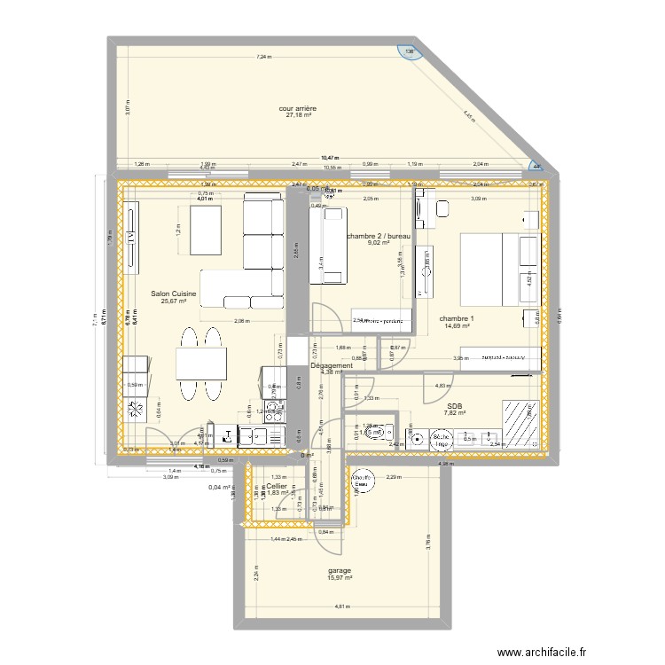 RDC basse goulaine. Plan de 12 pièces et 108 m2